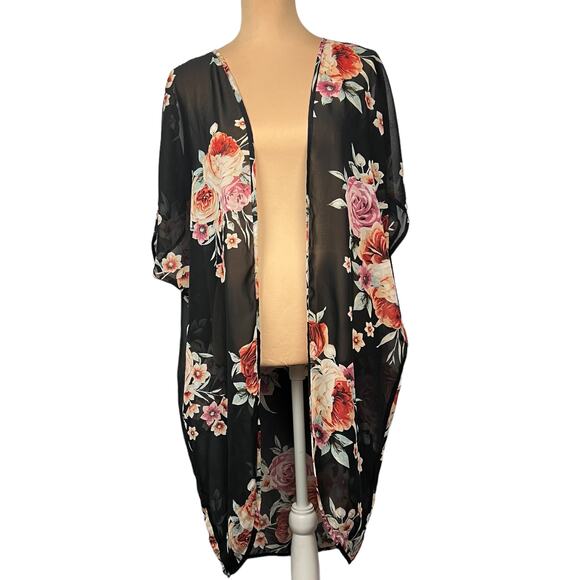 WEST COAST LOVE Floral Chiffon Open Front Kimono S/M - Picture 1 of 6